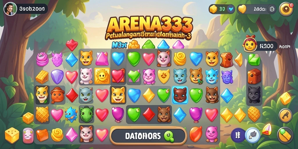 Screenshot gameplay ARENA333 dengan tampilan permainan Match-3 yang menarik.