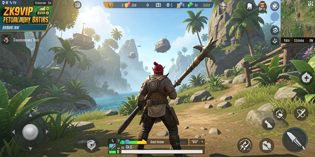 Tangkapan layar menampilkan gameplay <strong>ZK9VIP</strong> di dunia terbuka yang menawan.